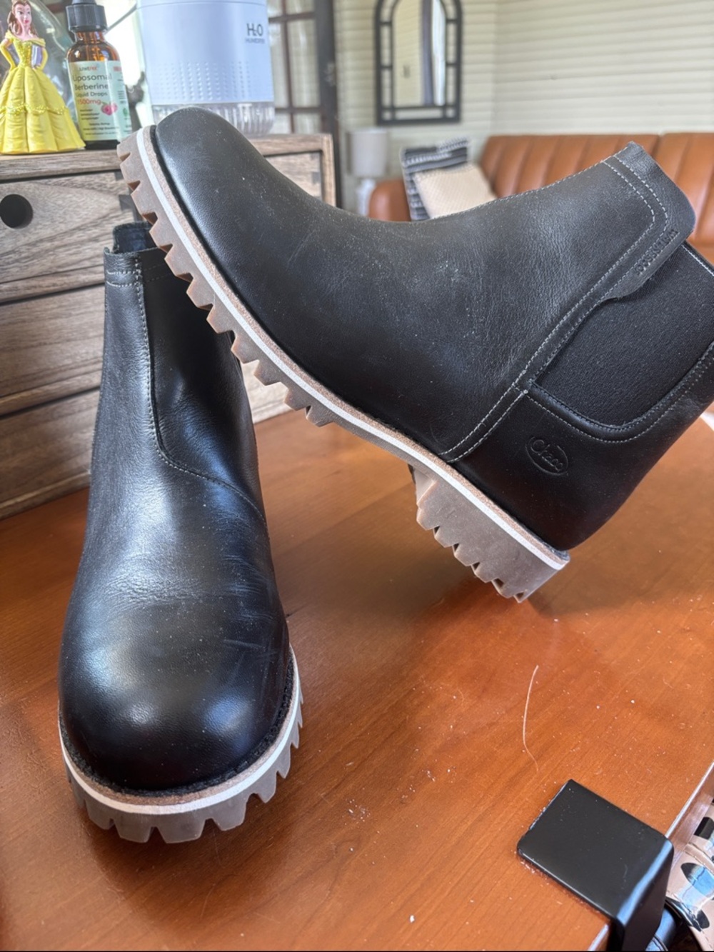 Chaco Black Leather Chelsea Lug Ankle Boots